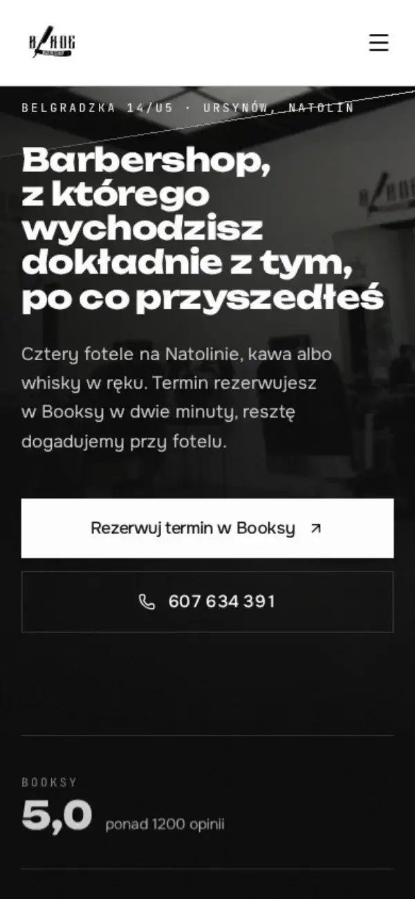 Strona Blade Barbershop na telefonie - pierwsze ujęcie showreelu